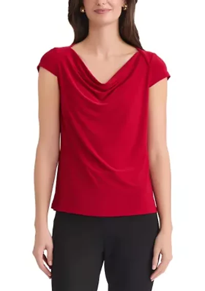 Women's Cap Sleeve Cowl Neck Knit Top