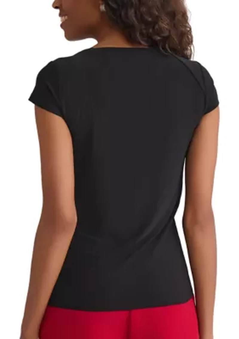 Women's Cap Sleeve Cowl Neck Knit Top