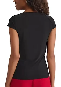 Women's Cap Sleeve Cowl Neck Knit Top