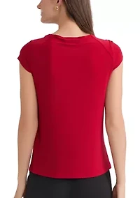 Women's Cap Sleeve Cowl Neck Knit Top