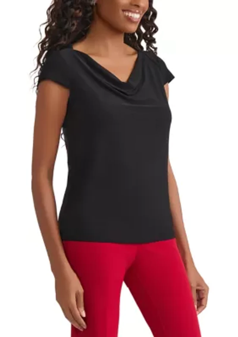 Women's Cap Sleeve Cowl Neck Knit Top