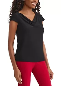 Women's Cap Sleeve Cowl Neck Knit Top