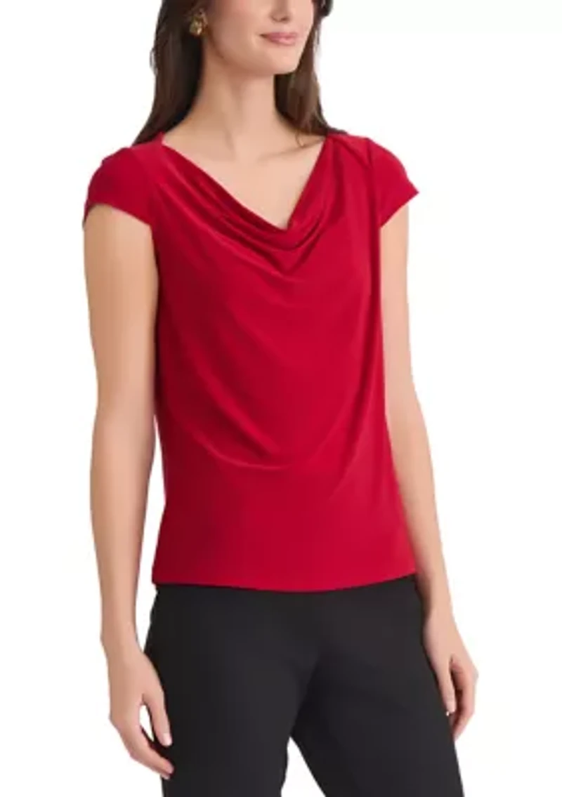Women's Cap Sleeve Cowl Neck Knit Top