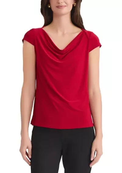 Petite Cap Sleeve Cowl Neck Knit Top