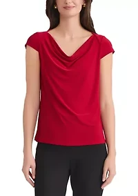 Petite Cap Sleeve Cowl Neck Knit Top