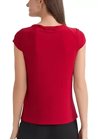 Petite Cap Sleeve Cowl Neck Knit Top