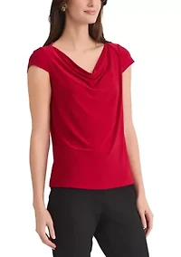 Petite Cap Sleeve Cowl Neck Knit Top