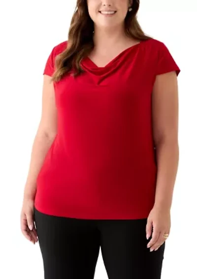 Plus Cap Sleeve Cowl Neck Knit Top