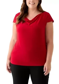 Plus Cap Sleeve Cowl Neck Knit Top