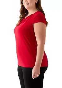 Plus Cap Sleeve Cowl Neck Knit Top