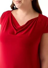 Plus Cap Sleeve Cowl Neck Knit Top