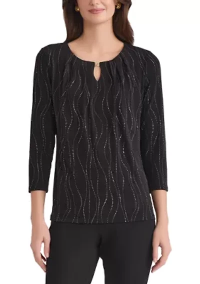 Women's Dewdrop 3/4 Sleeve Pleat Neck Knit Top