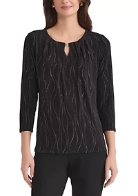 Women's Dewdrop 3/4 Sleeve Pleat Neck Knit Top