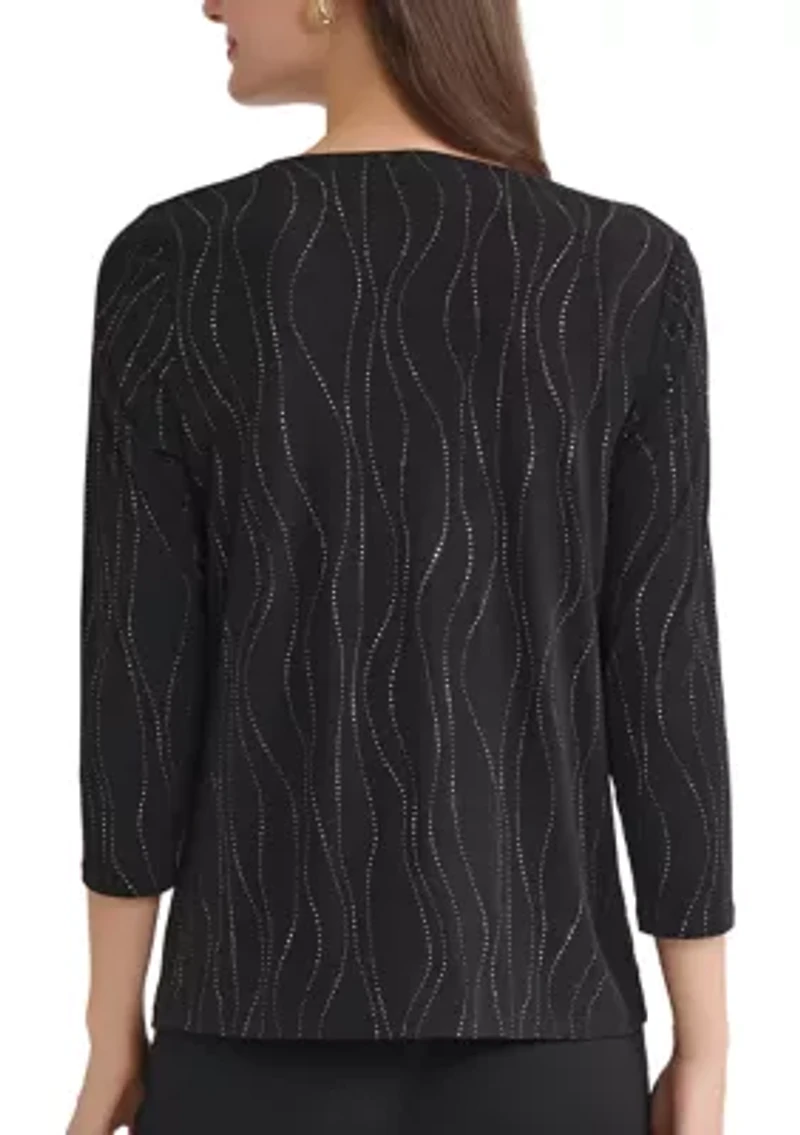 Women's Dewdrop 3/4 Sleeve Pleat Neck Knit Top