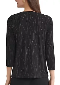 Women's Dewdrop 3/4 Sleeve Pleat Neck Knit Top