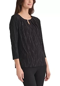 Women's Dewdrop 3/4 Sleeve Pleat Neck Knit Top