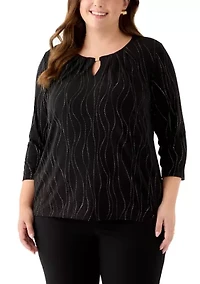 Plus Dewdrop 3/4 Sleeve with Pleated Knit Top