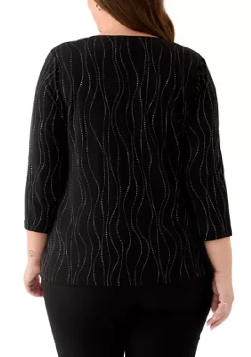 Plus Dewdrop 3/4 Sleeve with Pleated Knit Top