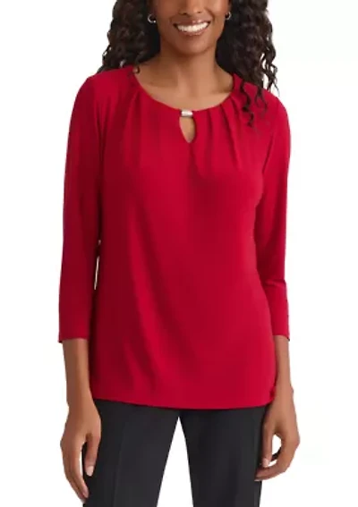 Women's 3/4 Sleeve Pleat Neck Knit Top