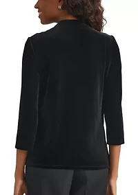 Women's 3/4 Sleeve Velvet Wrap Top with Embellishment