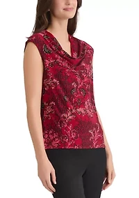 Women's Floral Print Cowl Neck Cap Sleeve Knit Top