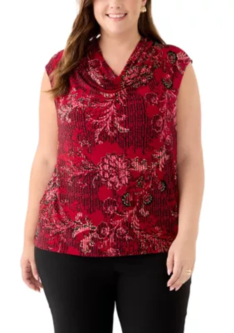 Plus Cap Sleeve Cowl Neck Knit Top