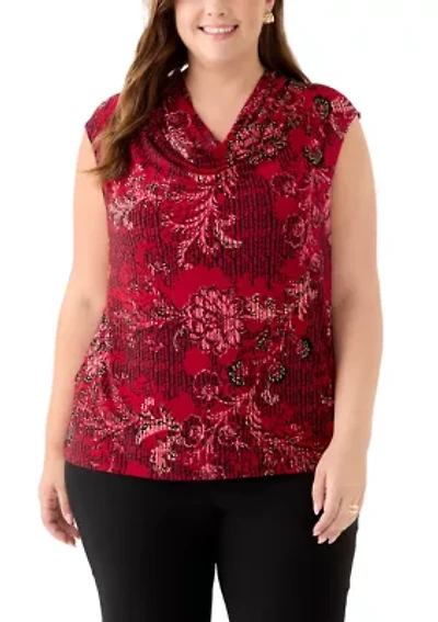 Plus Cap Sleeve Cowl Neck Knit Top