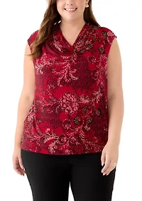 Plus Cap Sleeve Cowl Neck Knit Top