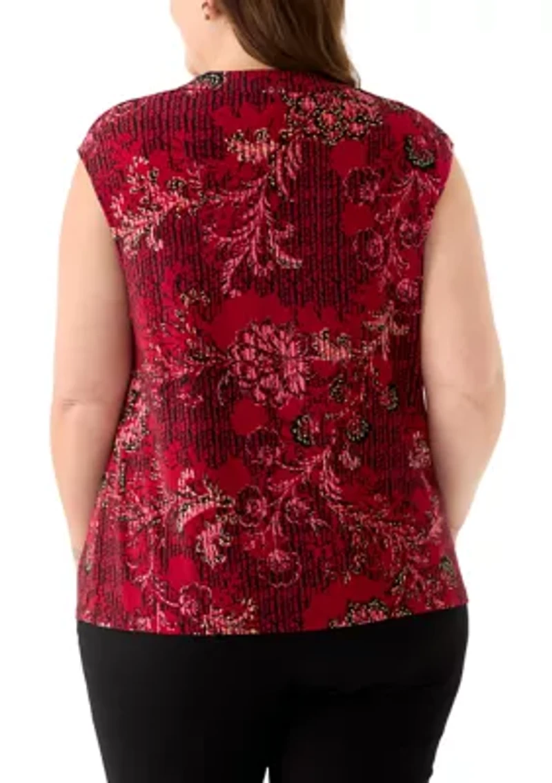 Plus Cap Sleeve Cowl Neck Knit Top