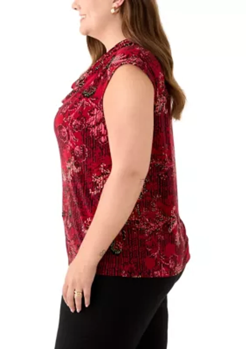 Plus Cap Sleeve Cowl Neck Knit Top