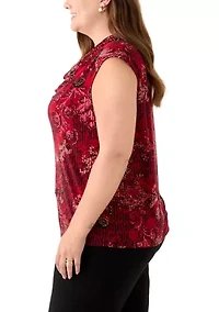 Plus Cap Sleeve Cowl Neck Knit Top