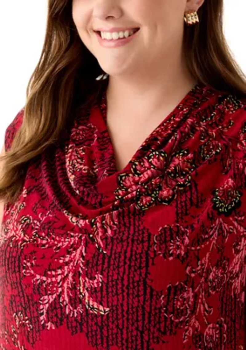 Plus Cap Sleeve Cowl Neck Knit Top