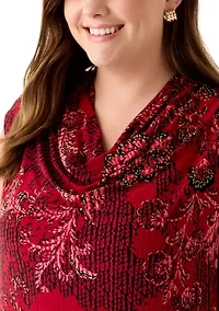 Plus Cap Sleeve Cowl Neck Knit Top