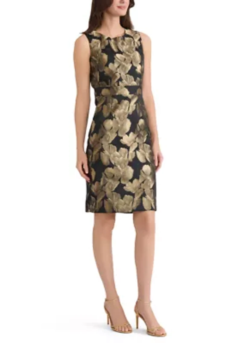 Women's Floral Jacquard Sheath Dress