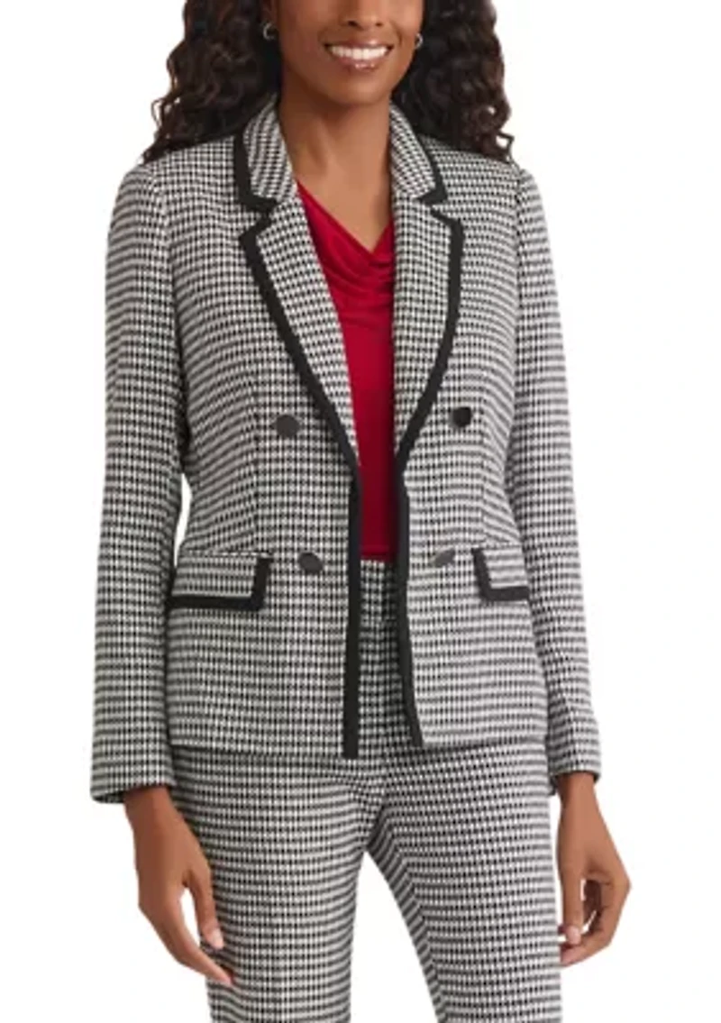 Women's Houndstooth Faux Double Breasted Jacket