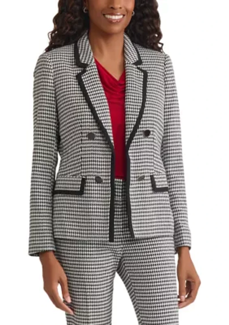 Petite Houndstooth Faux Double Breasted Jacket