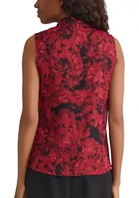 Women's Floral Print Sleeveless Tie Neck Blouse