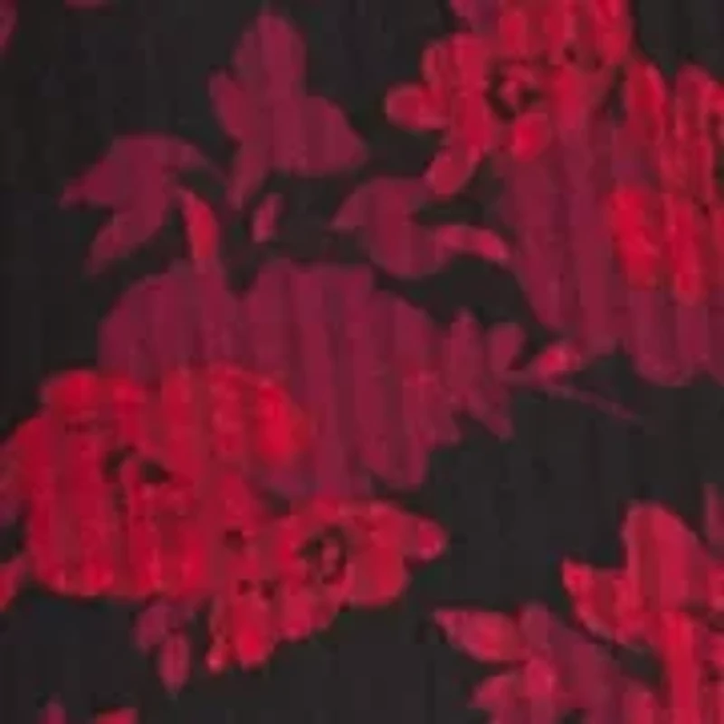 Women's Floral Print Flutter Sleeve Blouse with Velvet Trim