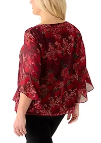 Plus Floral Print Ruffle Sleeve Blouse