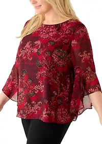 Plus Floral Print Ruffle Sleeve Blouse