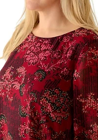 Plus Floral Print Ruffle Sleeve Blouse