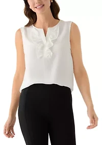 Women's Sleeveless Split Neck Blouse with Ruffle