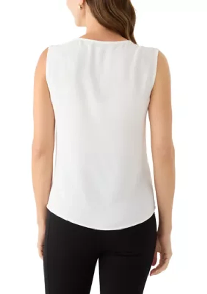 Women's Sleeveless Split Neck Blouse with Ruffle