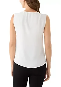 Women's Sleeveless Split Neck Blouse with Ruffle