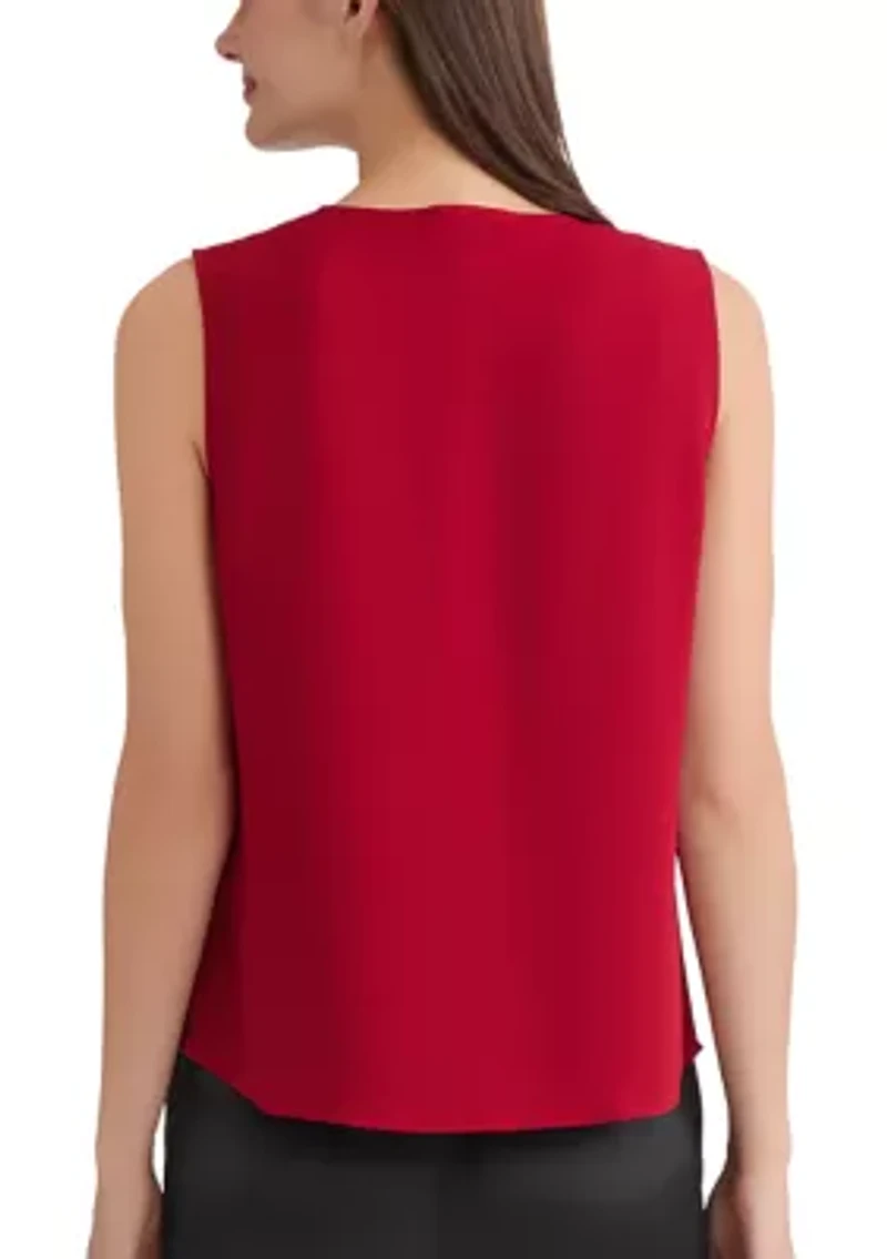 Women's Sleeveless Split Neck Blouse with Ruffle