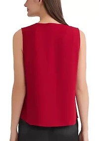 Women's Sleeveless Split Neck Blouse with Ruffle