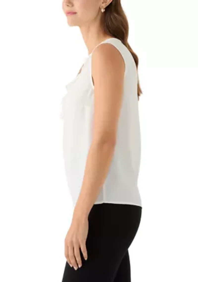 Women's Sleeveless Split Neck Blouse with Ruffle