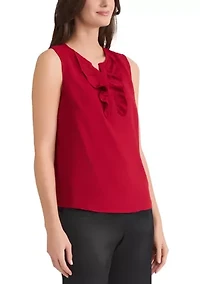 Women's Sleeveless Split Neck Blouse with Ruffle
