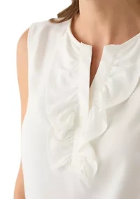 Women's Sleeveless Split Neck Blouse with Ruffle
