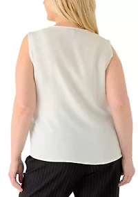 Plus Sleeveless Split Neck Blouse with Ruffles